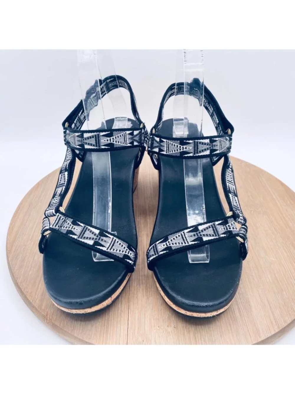 Teva Sandals Womens 8.5 Black Nylon Arrabelle Comfort Slingback Wedge Peep
